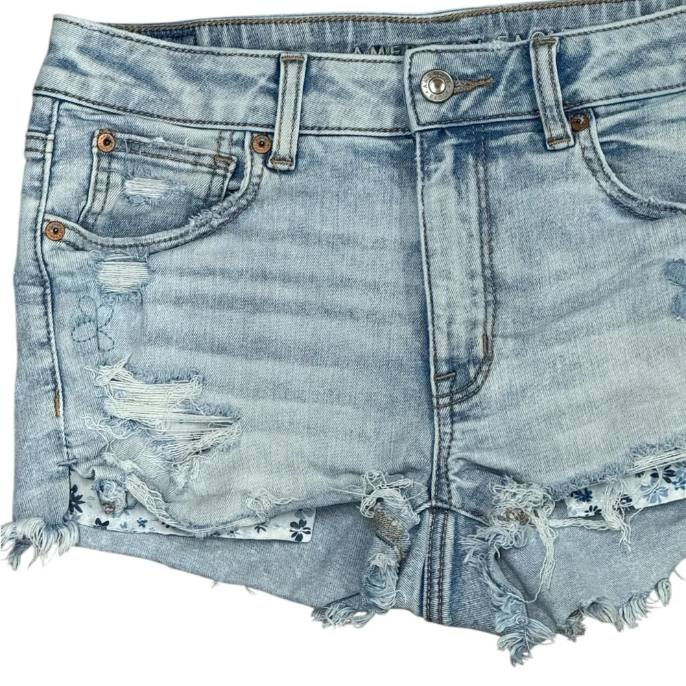 American Eagle Next Level Stretch Blue Raw Hem Cutoff Distressed Daisy Shorts 6